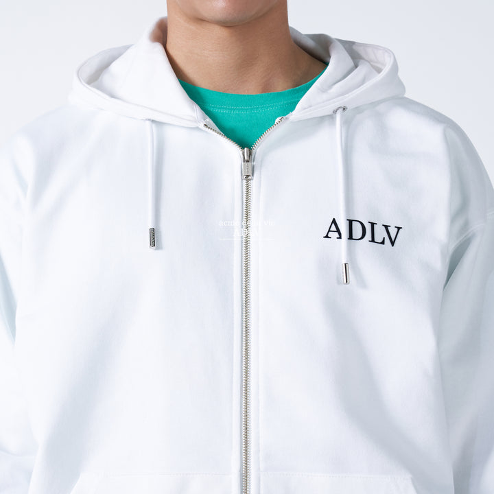 ADLV HIGH FREQUENCY LOGO HOODIE ZIP-UP WHITE