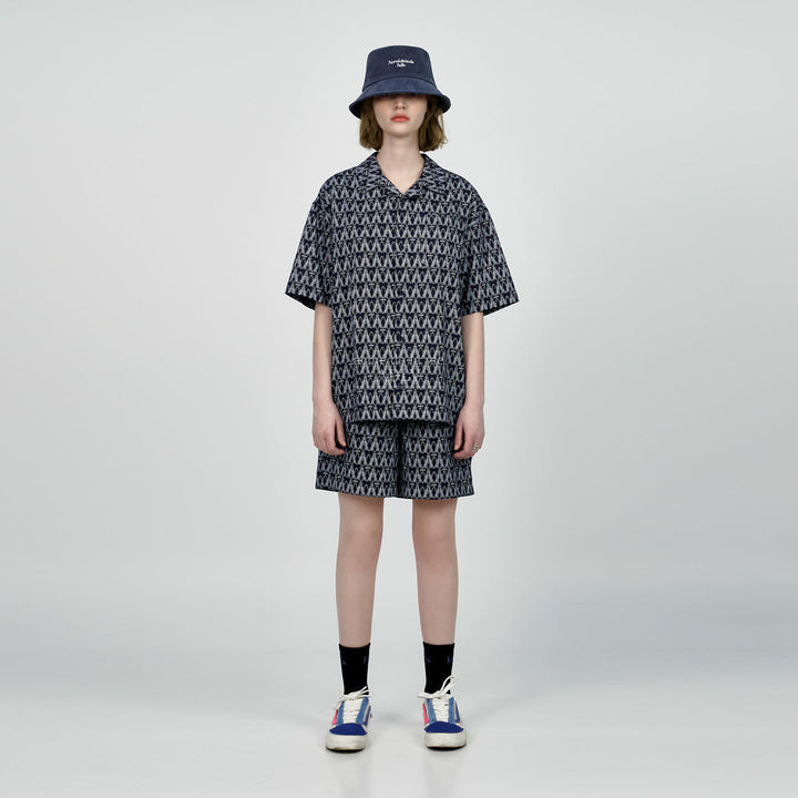 ADLV A LOGO MONOGRAM PATTERN SHORTS NAVY