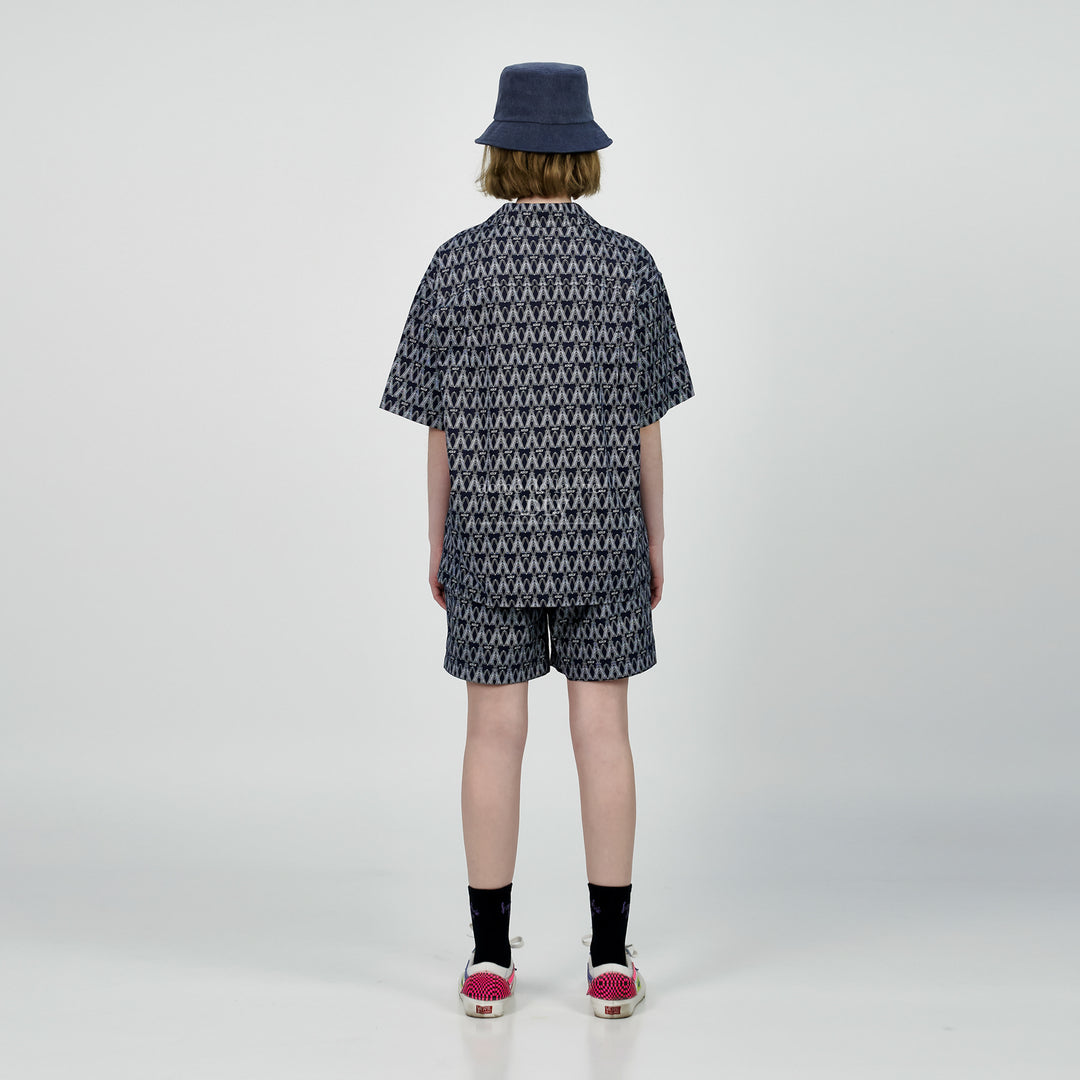 ADLV A LOGO MONOGRAM PATTERN SHORTS NAVY