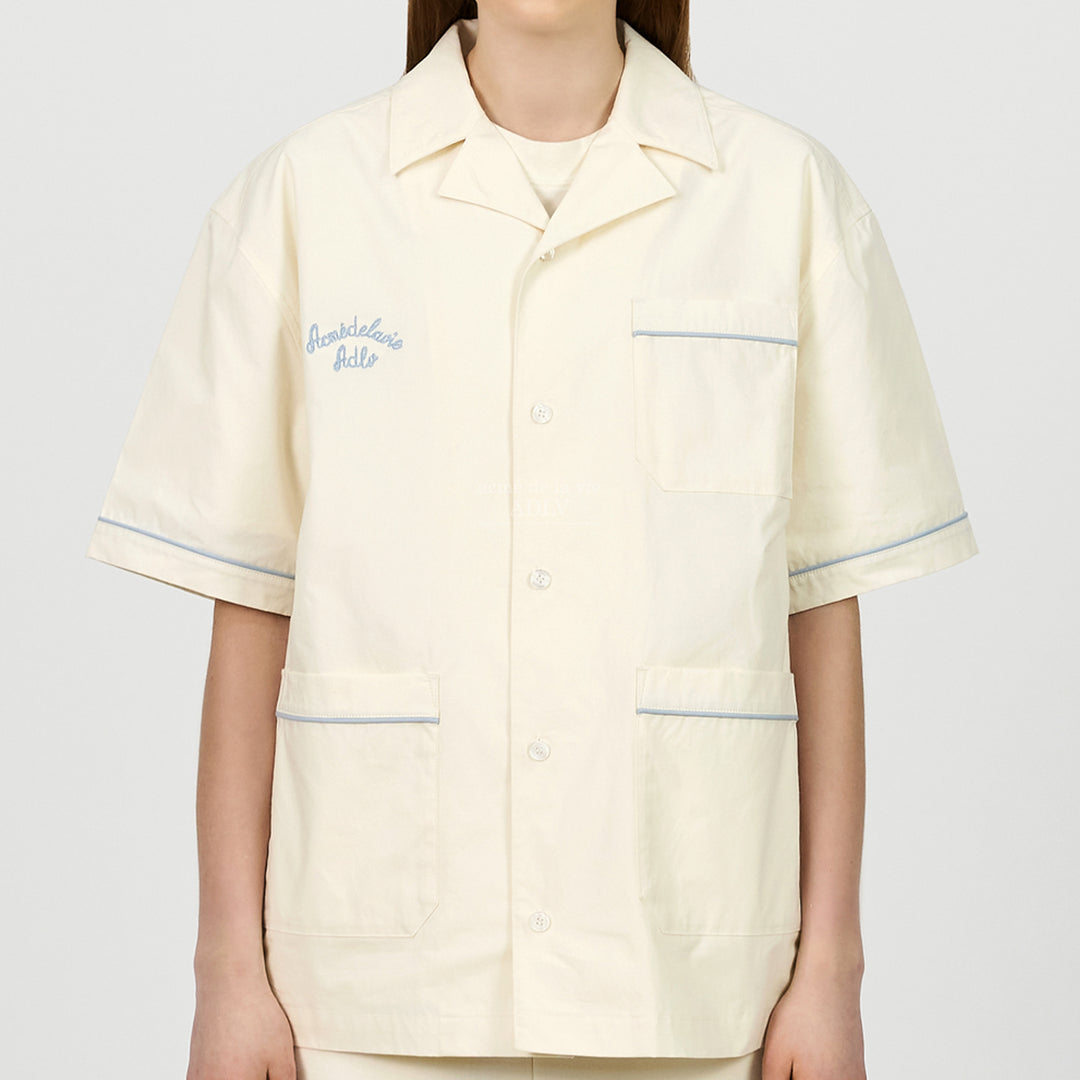 ADLV SCRIPT LOGO OPEN COLLAR SHIRT CREAM