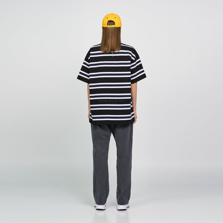 ADLV SCRIPT LOGO STRIPE SHORT SLEEVE T-SHIRT BLACK