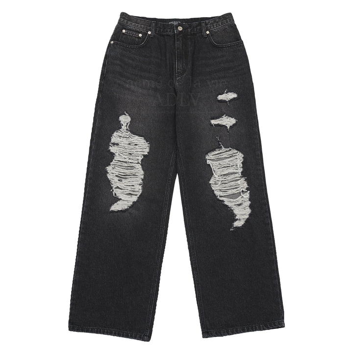 ADLV DAMAGE WASHING WIDE DENIM PANTS BLACK