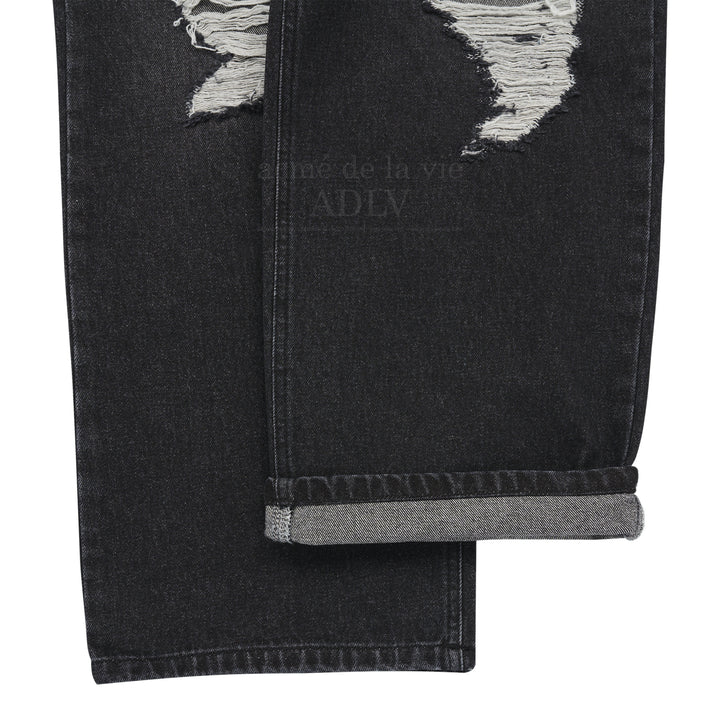 ADLV DAMAGE WASHING WIDE DENIM PANTS BLACK