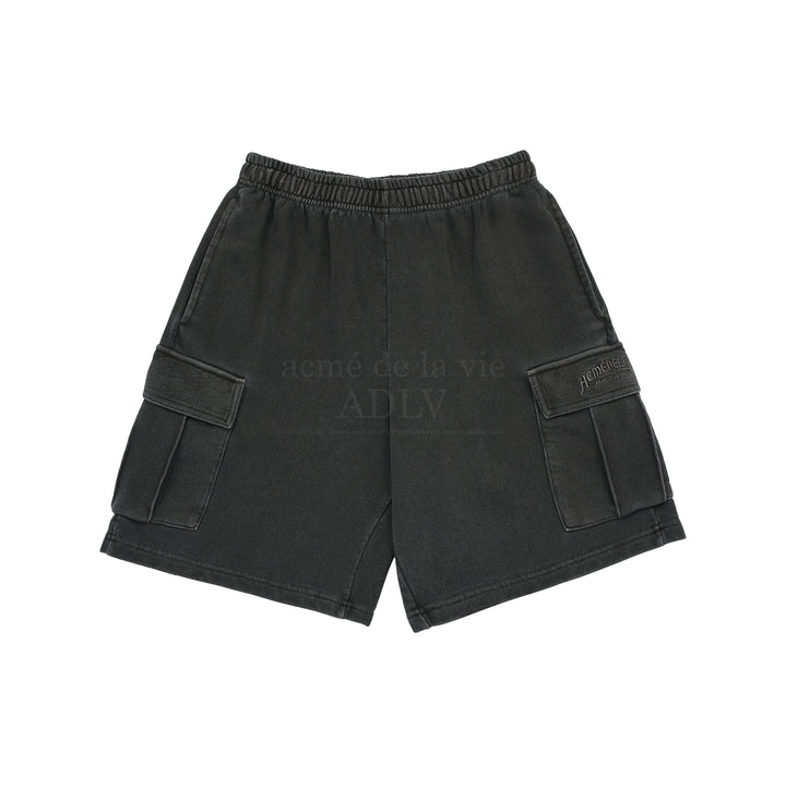 ADLV MIDDLE AGE LOGO PIGMENT WASHING CARGO SHORTS CHARCOAL