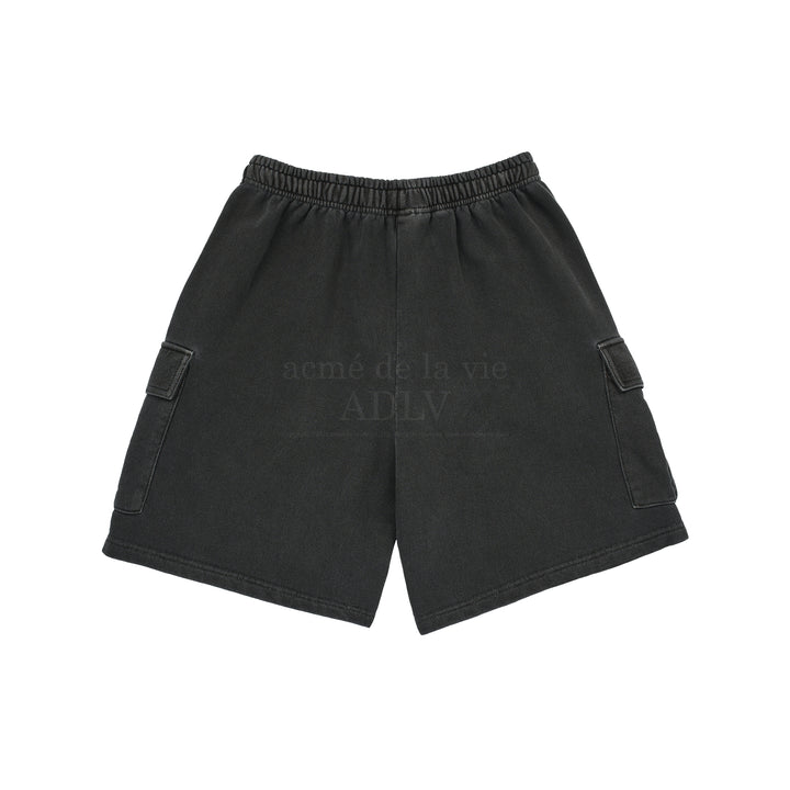 ADLV MIDDLE AGE LOGO PIGMENT WASHING CARGO SHORTS CHARCOAL