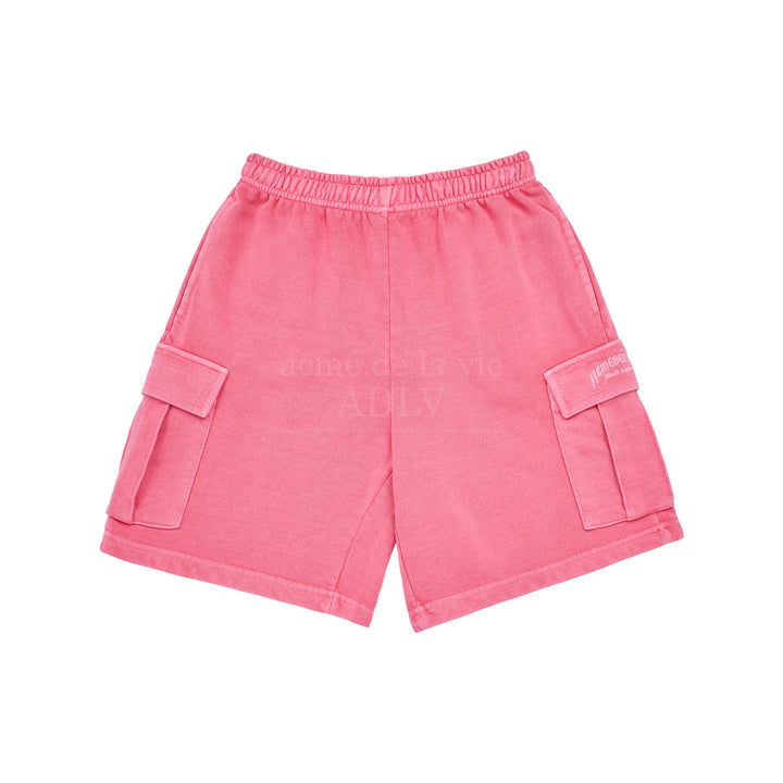 ADLV MIDDLE AGE LOGO PIGMENT WASHING CARGO SHORTS PINK