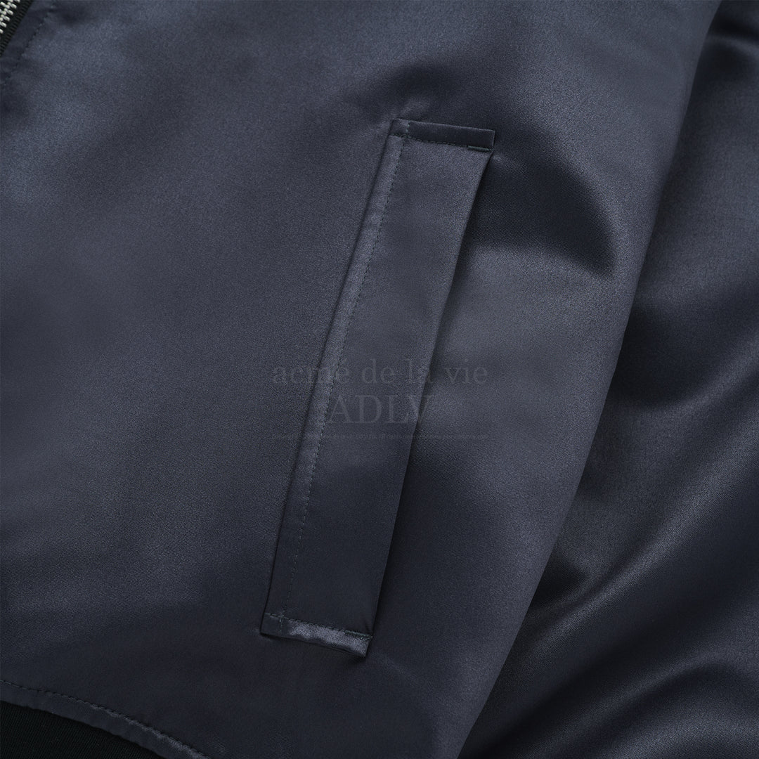 ADLV PUCKERING SATIN MA-1 JACKET BLACK