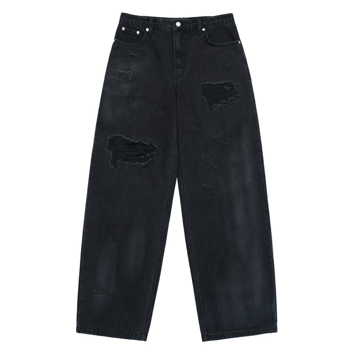 ADLV DESTROYED WASHING SPRAY DENIM PANTS BLACK