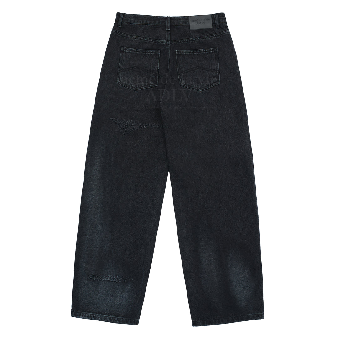 ADLV DESTROYED WASHING SPRAY DENIM PANTS BLACK