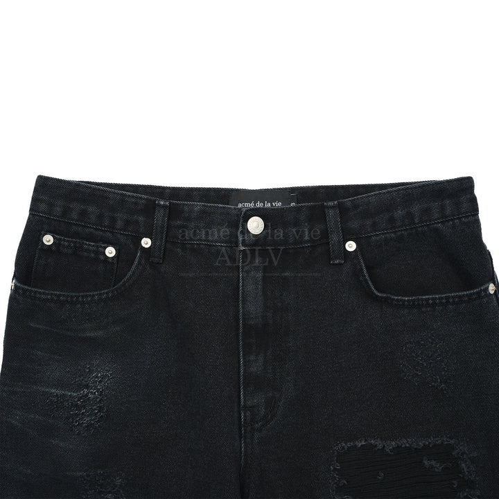 ADLV DESTROYED WASHING SPRAY DENIM PANTS BLACK