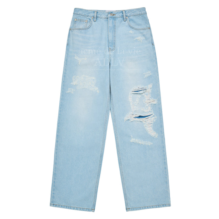 ADLV SYMBOL DESTROYED WASHING DENIM PANTS BLUE