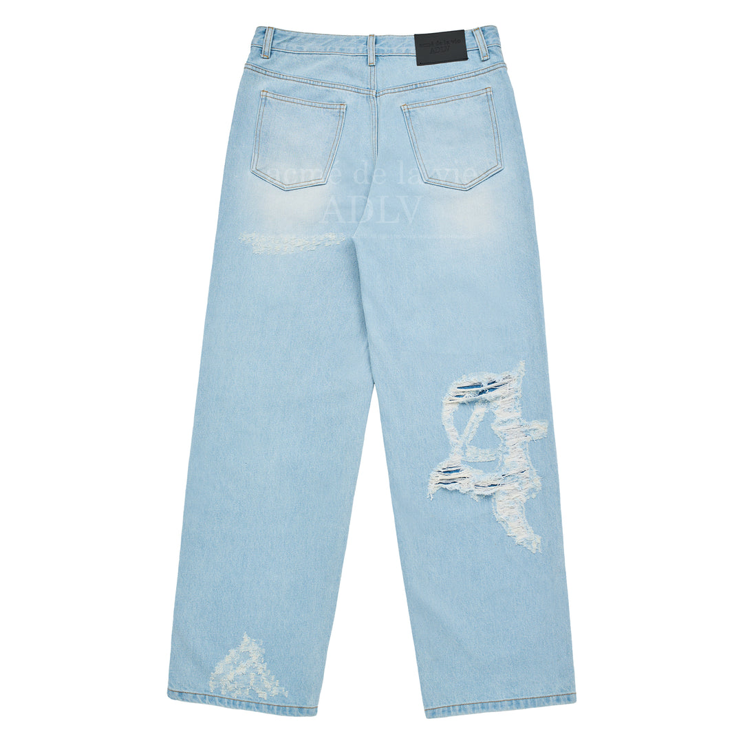 ADLV SYMBOL DESTROYED WASHING DENIM PANTS BLUE