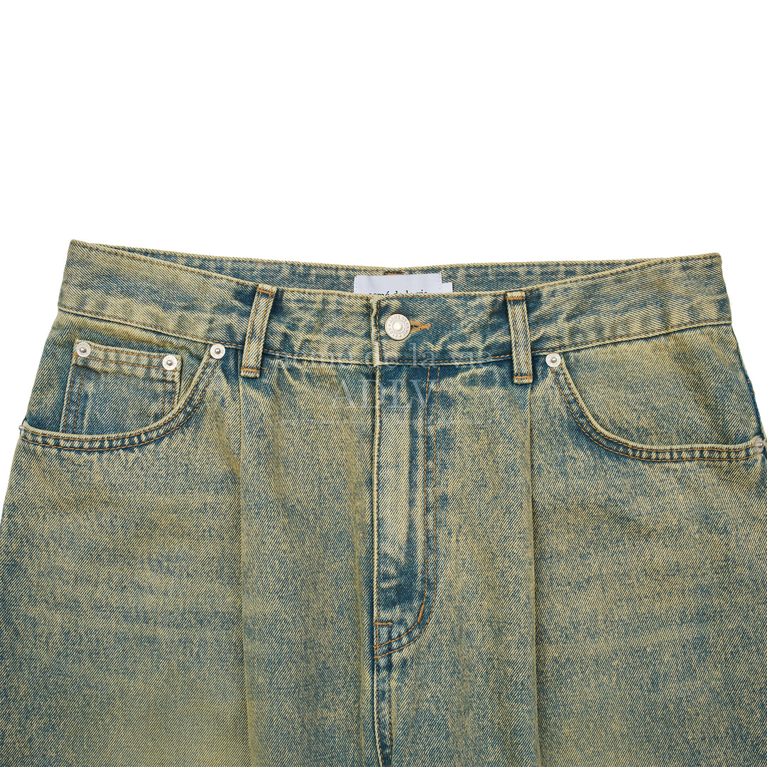 ADLV COLOR SPRAY DYE DENIM PANTS YELLOW