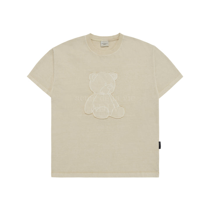 ADLV BEAR APPLIQUE PIGMENT WASHING SHORT SLEEVE T-SHIRT