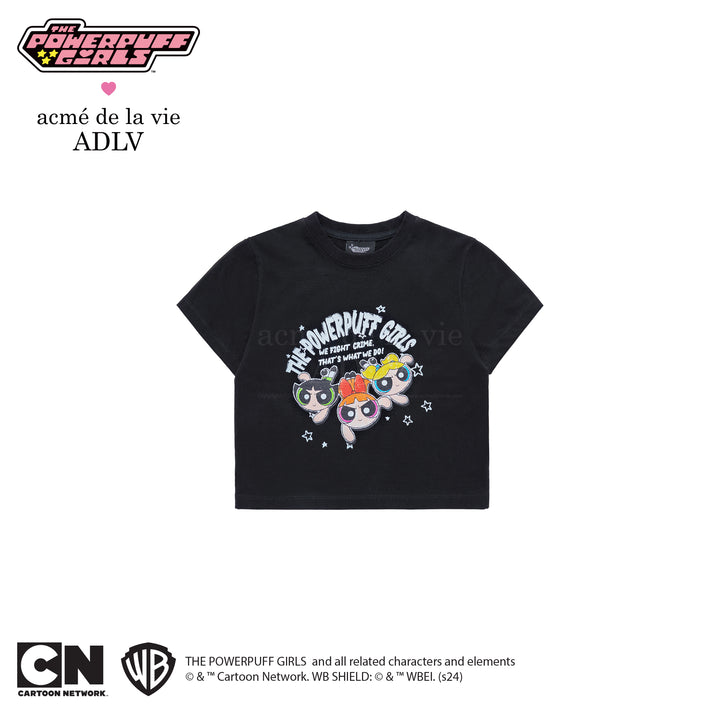 ADLV x THE POWERPUFF GIRLS CRAYON ARTWORK CROP T-SHIRT BLACK