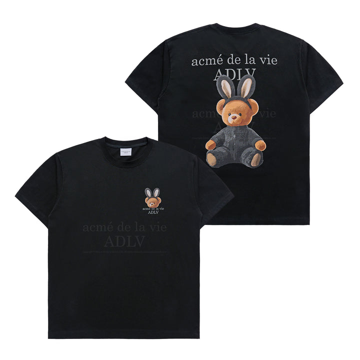 ADLV RABBIT BEAR DOLL LOGO SHORT SLEEVE T-SHIRT BLACK