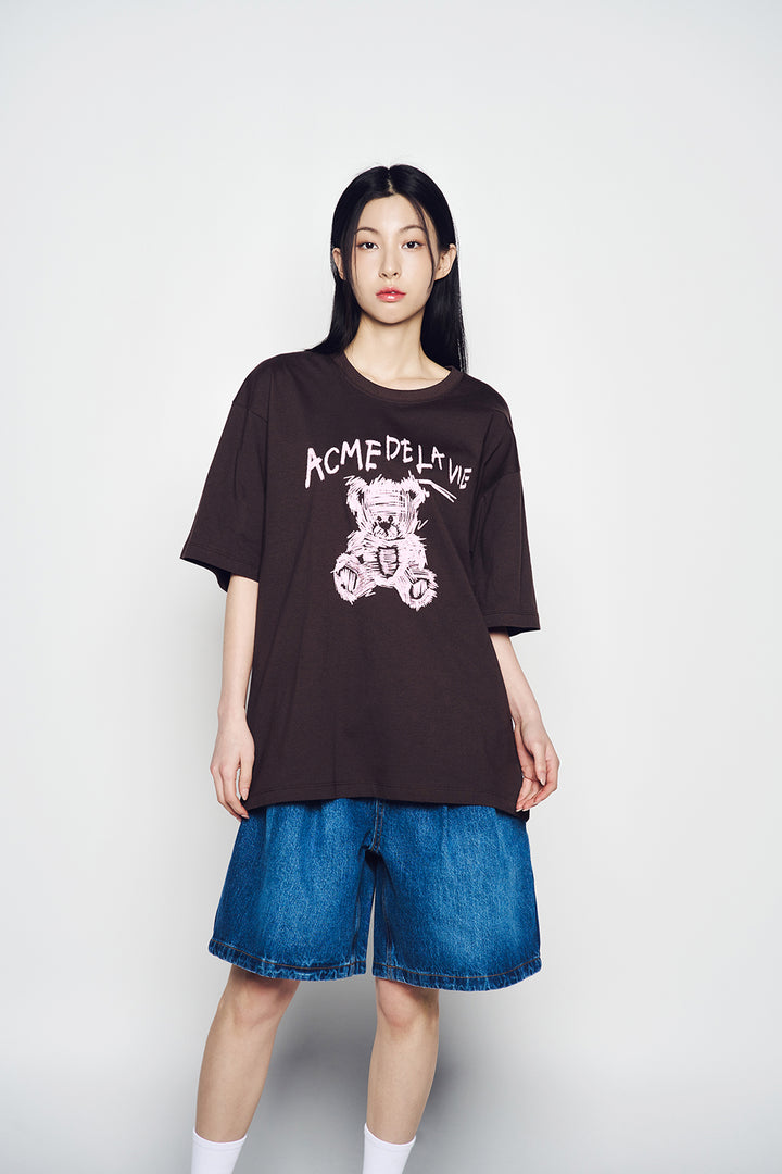 DRAWING BEAR SHORT SLEEVE T-SHIRT DARK BROWN