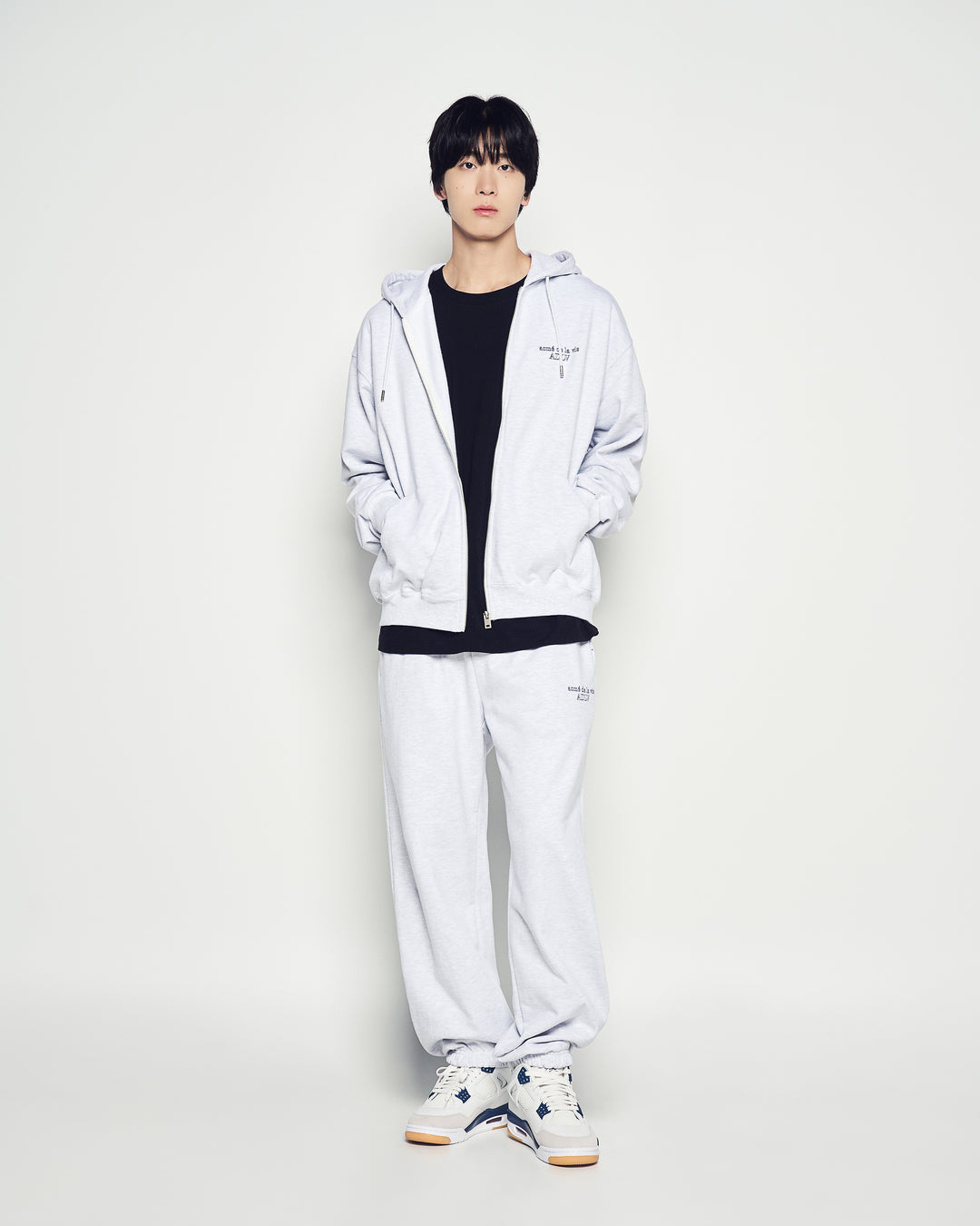 BORDER LINE BASIC LOGO HOODIE ZIP UP MELANGE