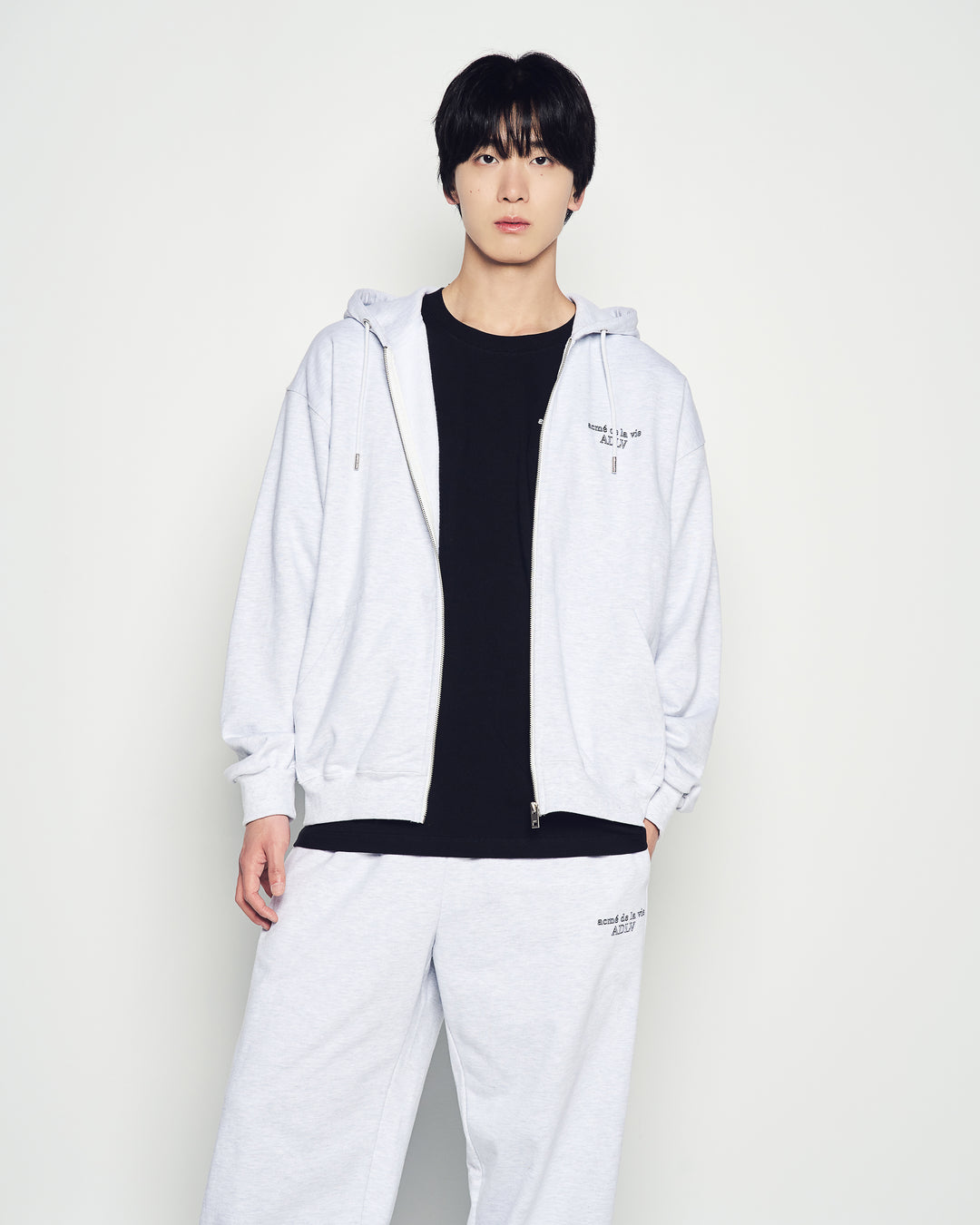 BORDER LINE BASIC LOGO HOODIE ZIP UP MELANGE