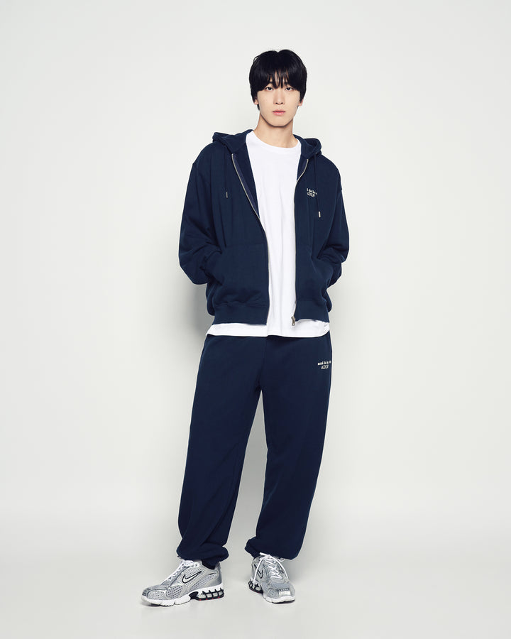 BORDER LINE BASIC LOGO HOODIE ZIP UP DARK NAVY