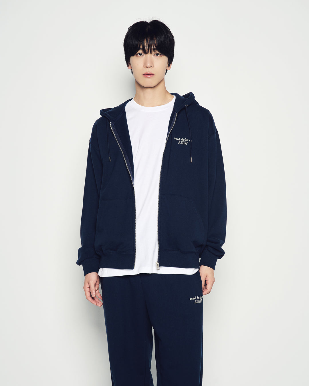 BORDER LINE BASIC LOGO HOODIE ZIP UP DARK NAVY