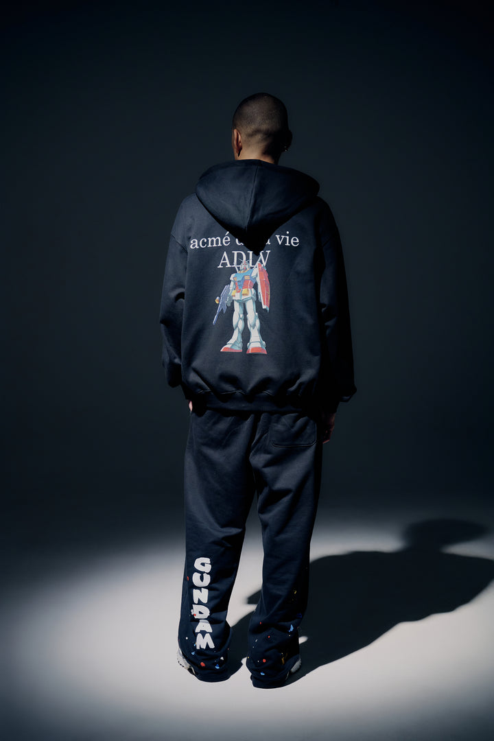 MOBILE SUIT GUNDAM BASIC LOGO HOODIE ZIP UP BLACK