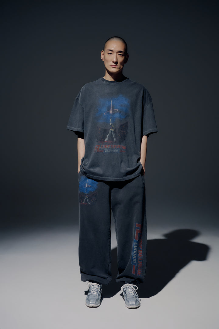 MOBILE SUIT GUNDAM LAST SHOOTING PIGMENT WASHING SHORT SLEEVE T-SHIRT CHARCOAL