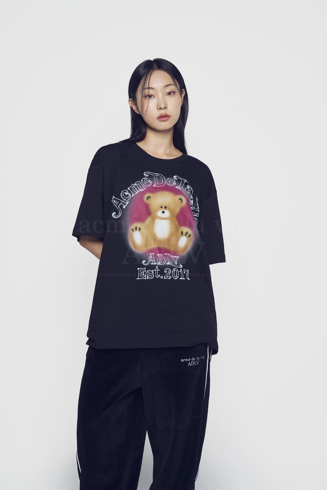 ADLV x HOSHI BLUR SKETCH BEAR SHORT SLEEVE T-SHIRT BLACK
