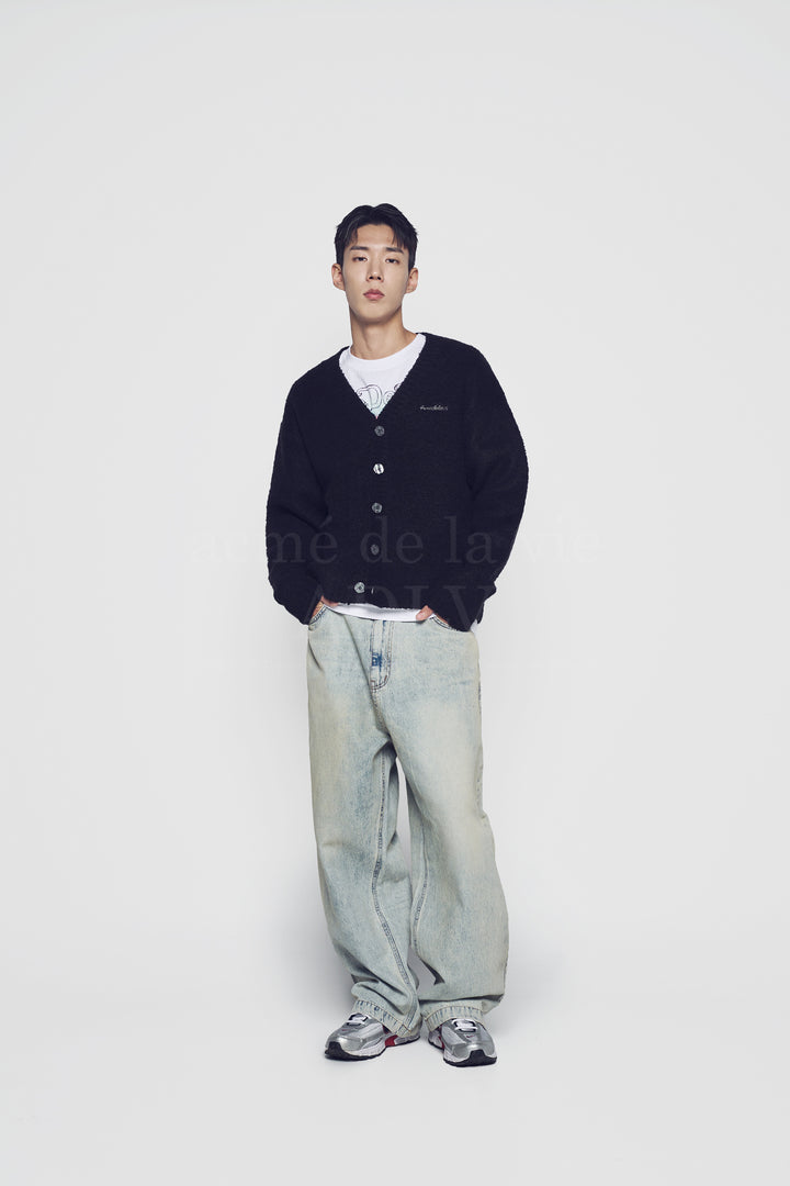 V NECK BOUCLE CARDIGAN BLACK