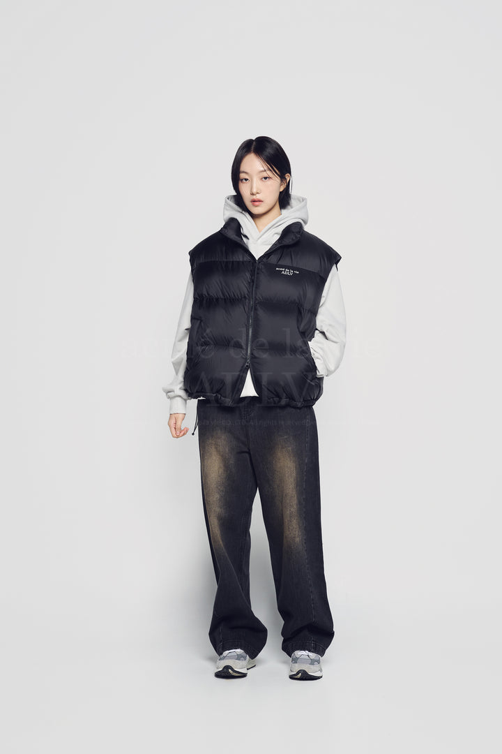 ADLV X HOSHI BASIC LOGO OVERSIZE SHORT DUCK DOWN VEST BLACK