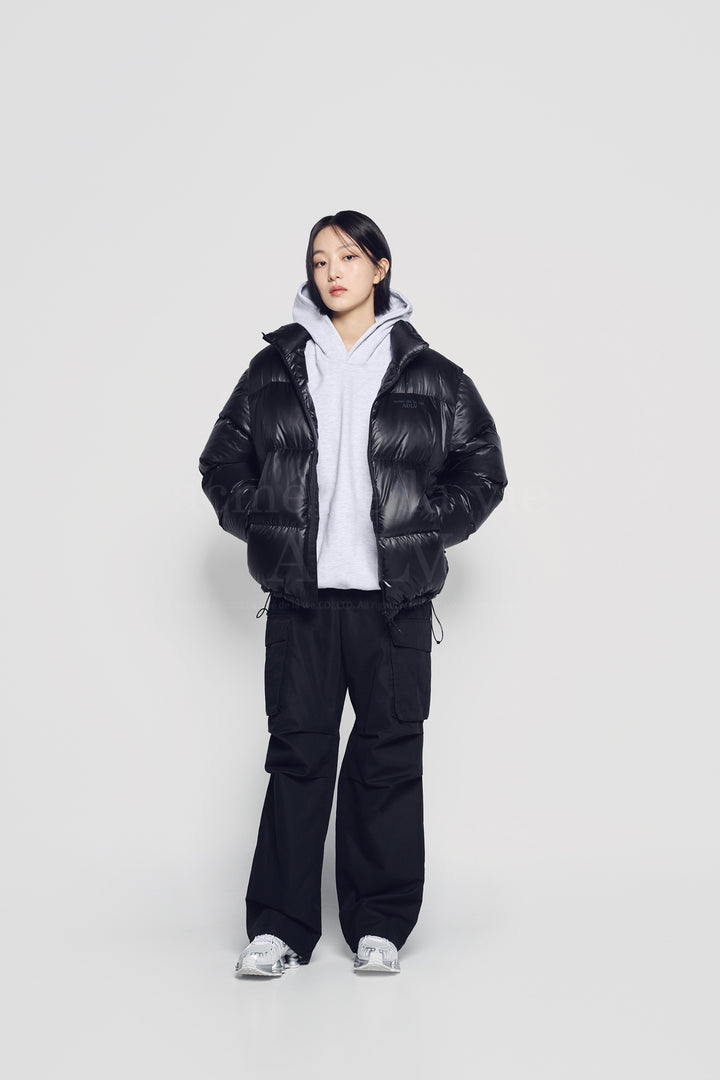 ADLV X HOSHI BASIC LOGO OVERSIZE SHORT DUCK DOWN JACKET BLACK