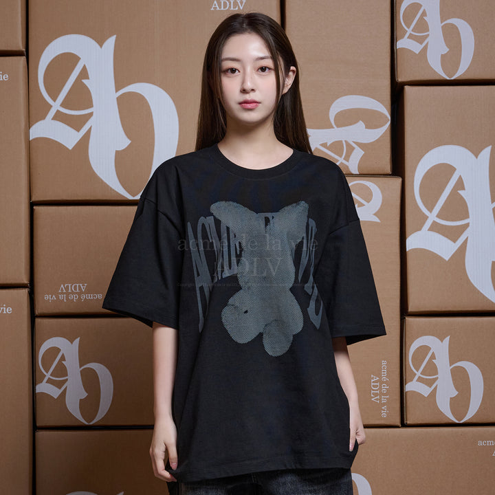 ADLV HALFTONE DOT LAYER FUZZY RABBIT SHORT SLEEVE T-SHIRT BLACK