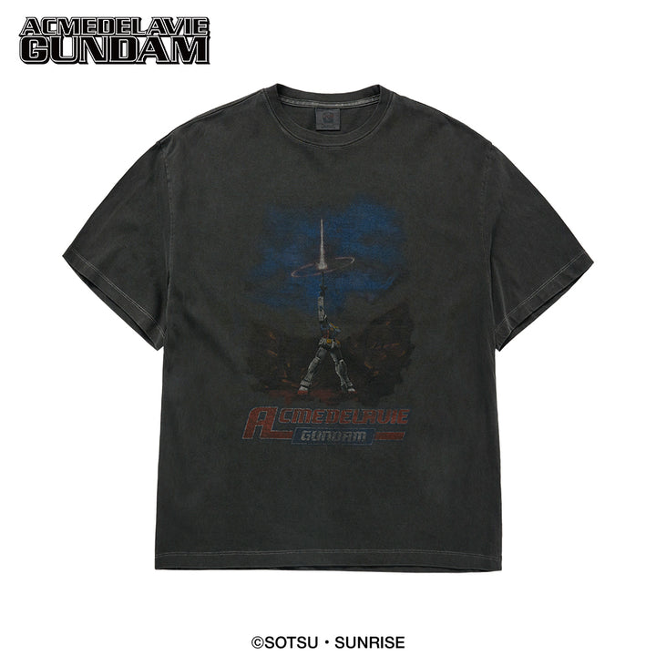 MOBILE SUIT GUNDAM LAST SHOOTING PIGMENT WASHING SHORT SLEEVE T-SHIRT CHARCOAL
