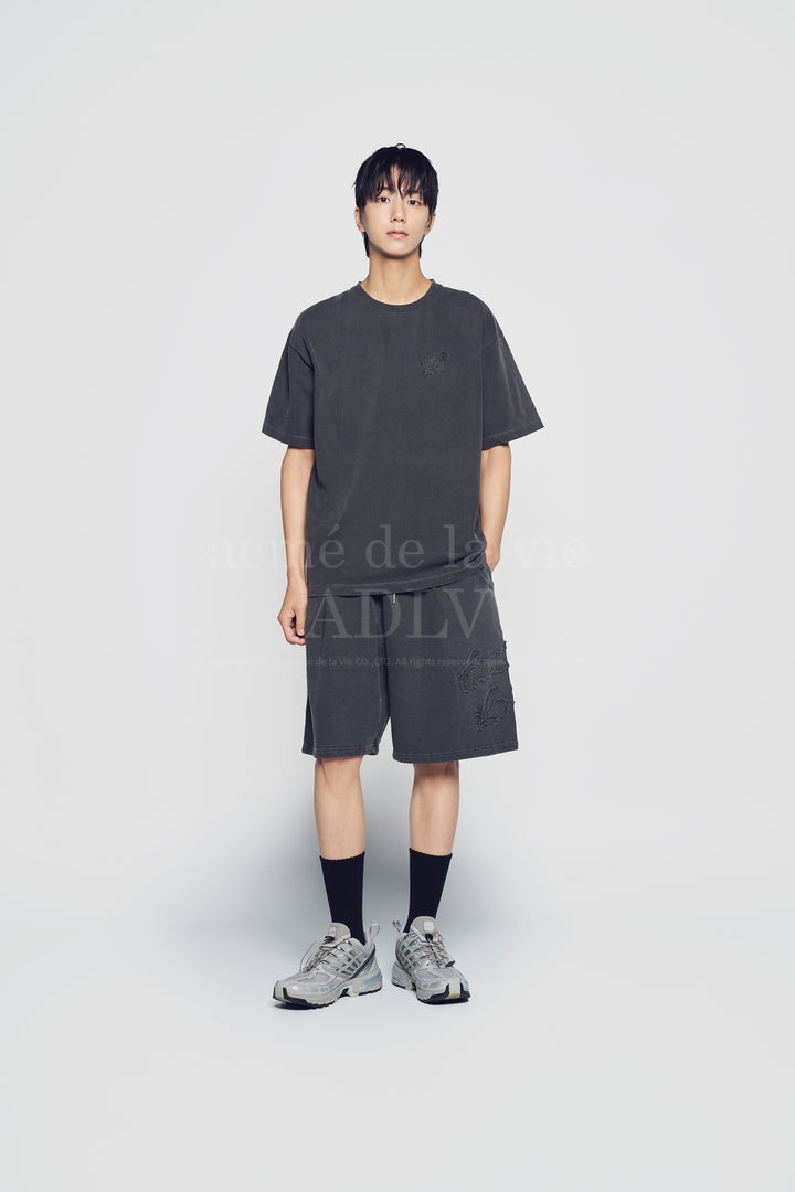 APPLIQUE LOGO PIGMENT SHORT PANTS CHARCOAL