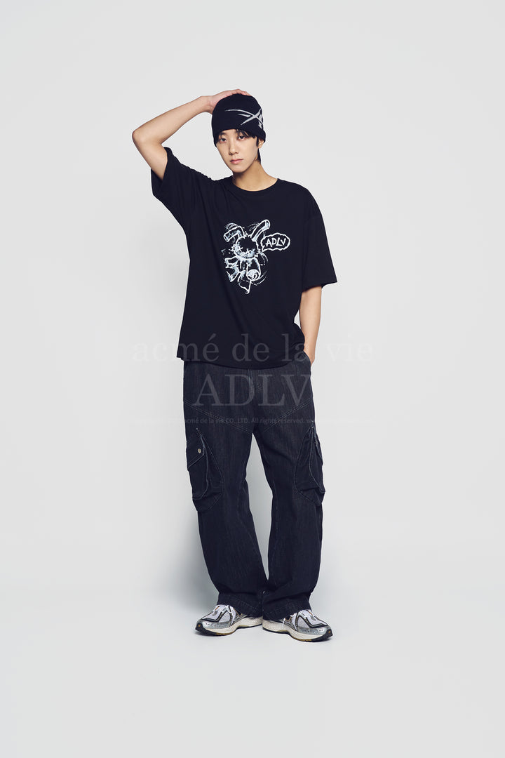 ADLV HANDSKETCH RABBIT SHORT SLEEVE T-SHIRT BLACK