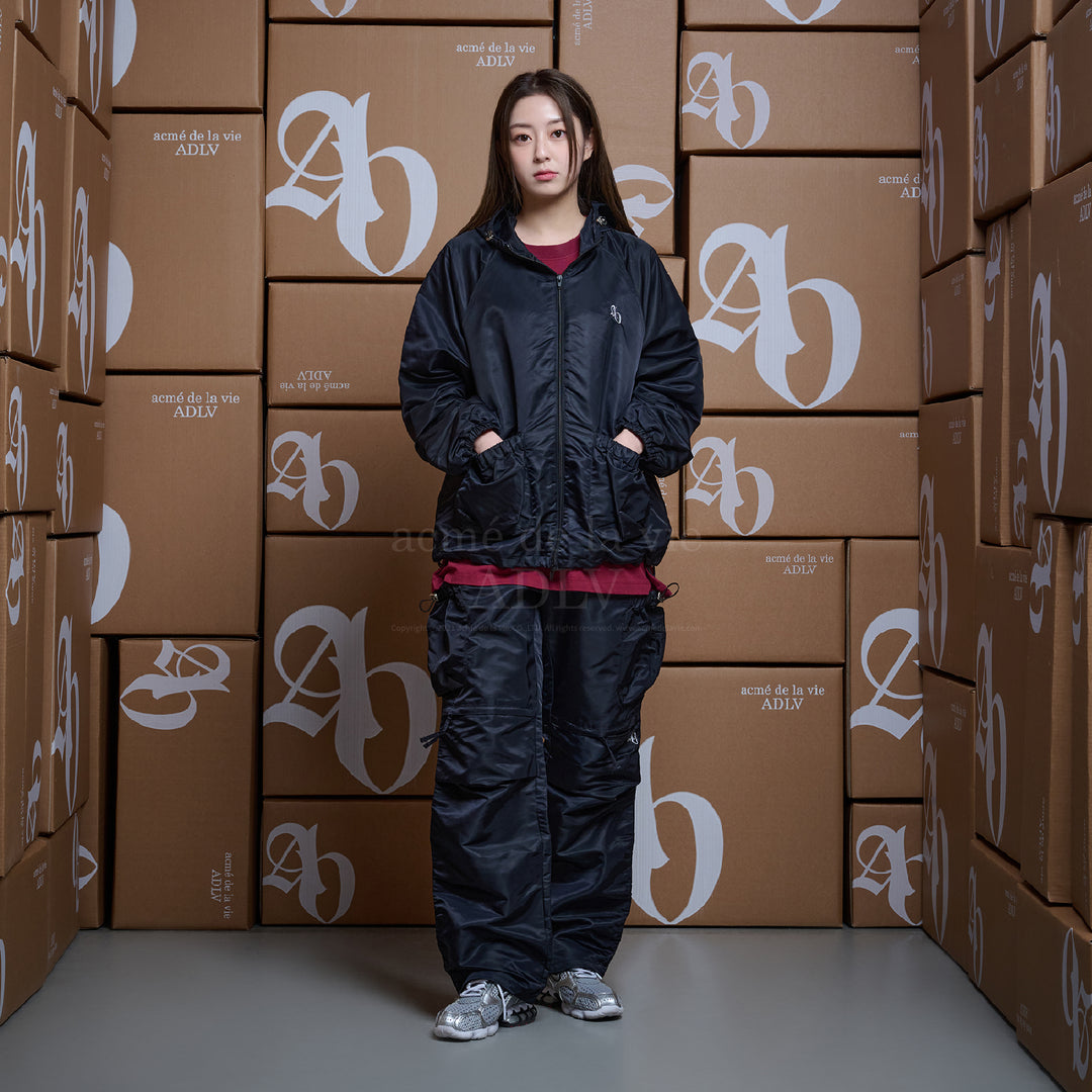 ADLV SYMBOL PUCKERING WINDBREAKER JACKET BLACK