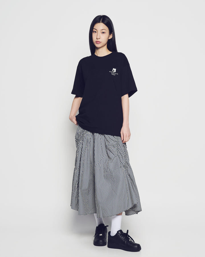 WOMAN CHECK SHIRRING LONG SKIRT BLUE