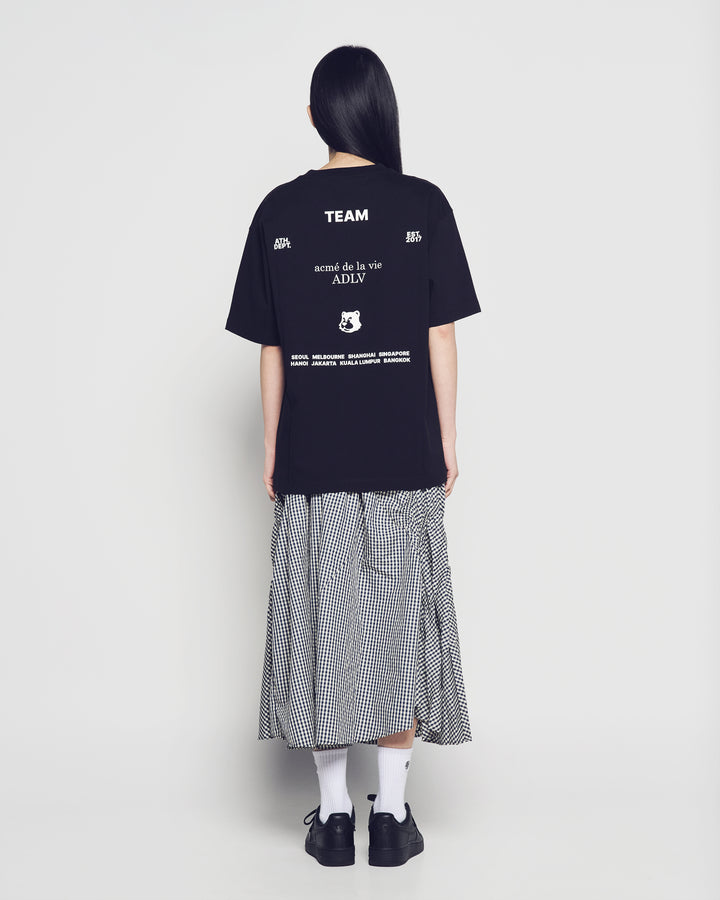 WOMAN CHECK SHIRRING LONG SKIRT BLUE