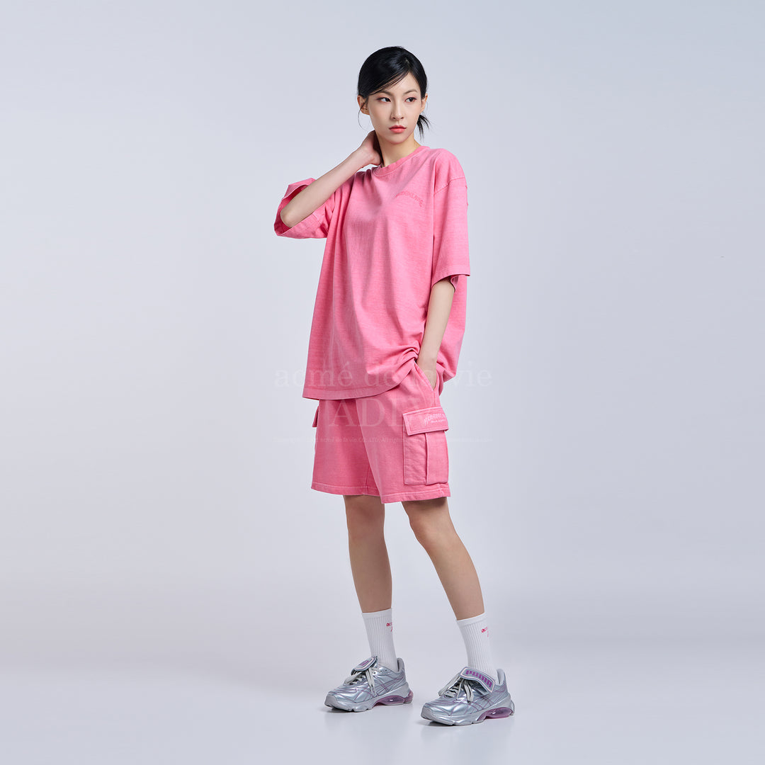 ADLV MIDDLE AGE LOGO PIGMENT WASHING CARGO SHORTS PINK