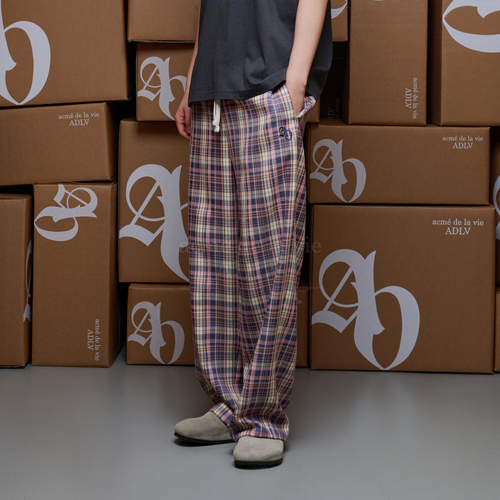 ADLV TARTAN CHECK WIDE LONG PANTS PINK