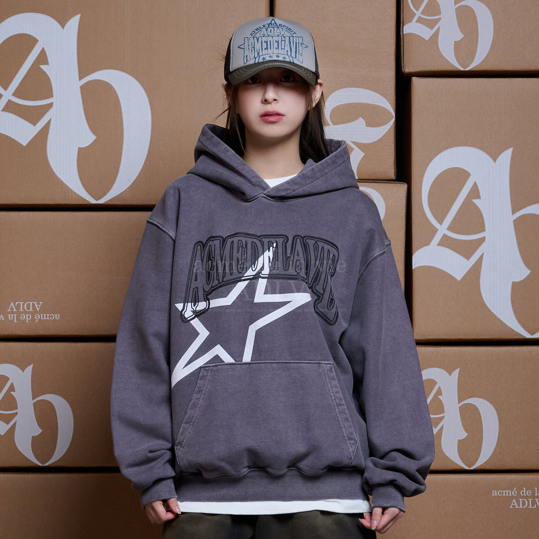 ADLV STAR AE LOGO PIGMENT WASHING HOODIE PURPLE