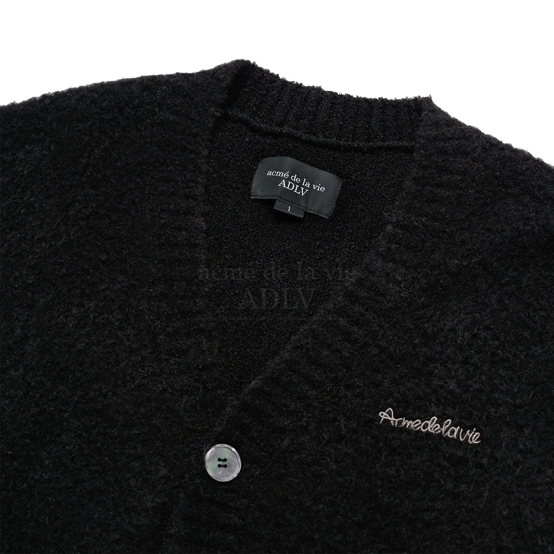 V NECK BOUCLE CARDIGAN BLACK