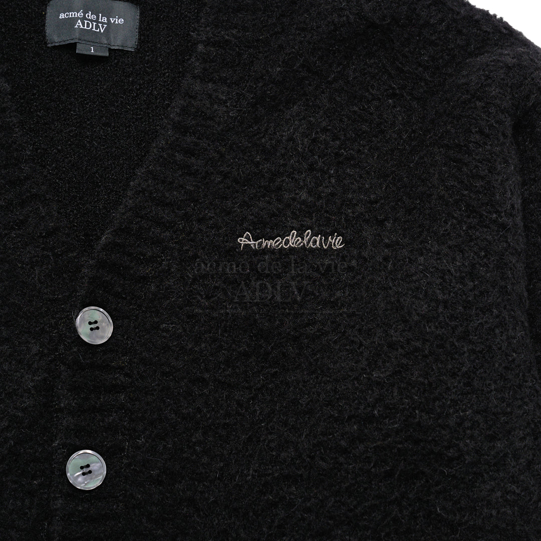 V NECK BOUCLE CARDIGAN BLACK