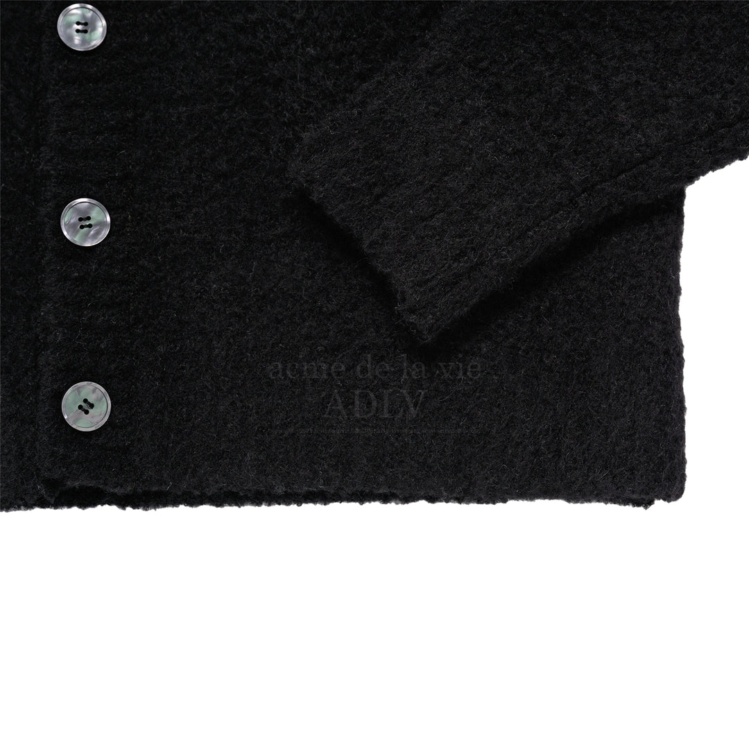 V NECK BOUCLE CARDIGAN BLACK