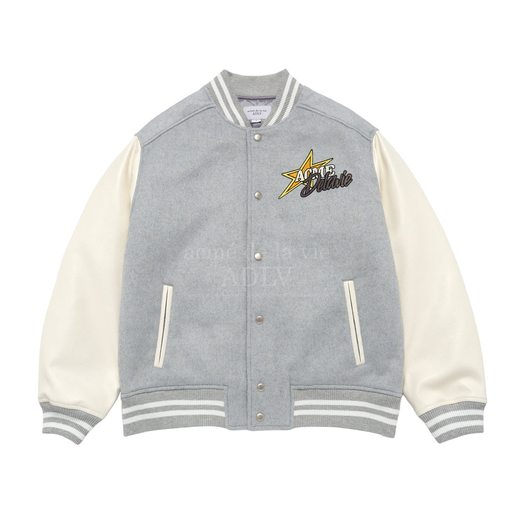 ADLV X HOSHI PIXEL BEAR ARTWORK VARSITY JACKET MELANGE