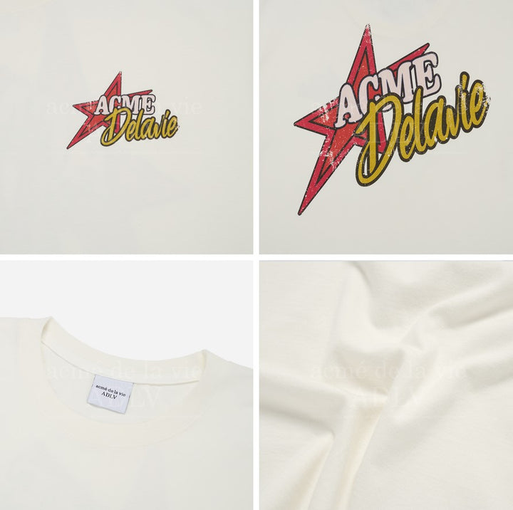 ADLV X HOSHI CRACK STAR LOGO SHORT SLEEVE T-SHIRT CREAM