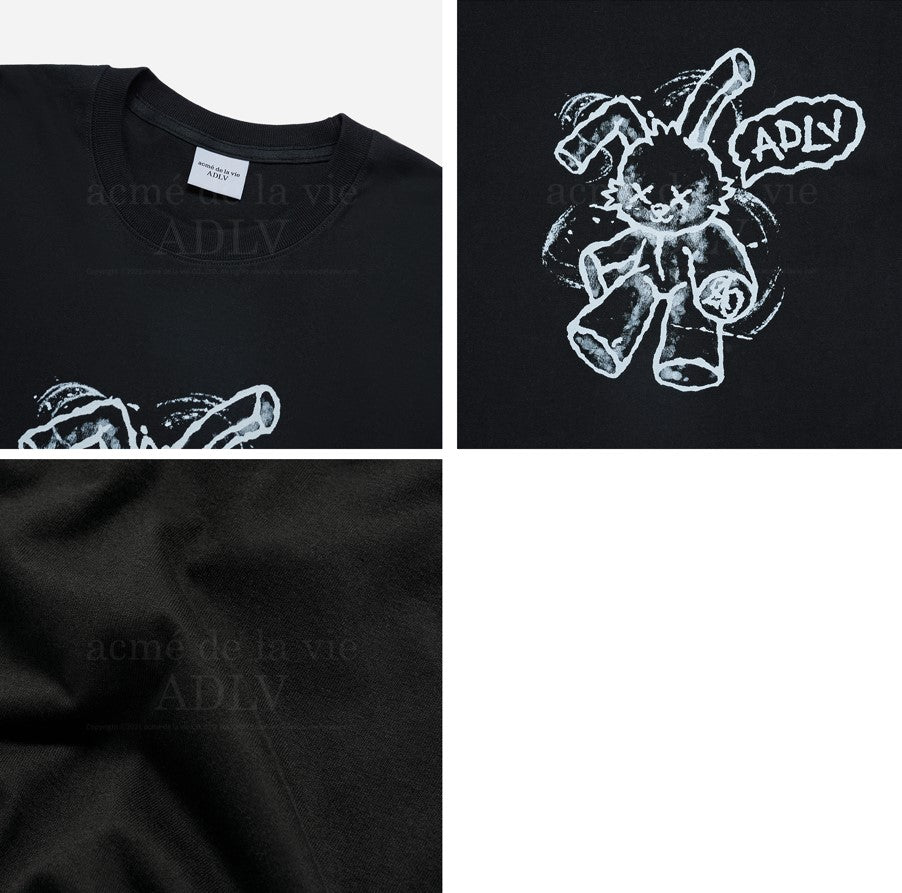 ADLV HANDSKETCH RABBIT SHORT SLEEVE T-SHIRT BLACK