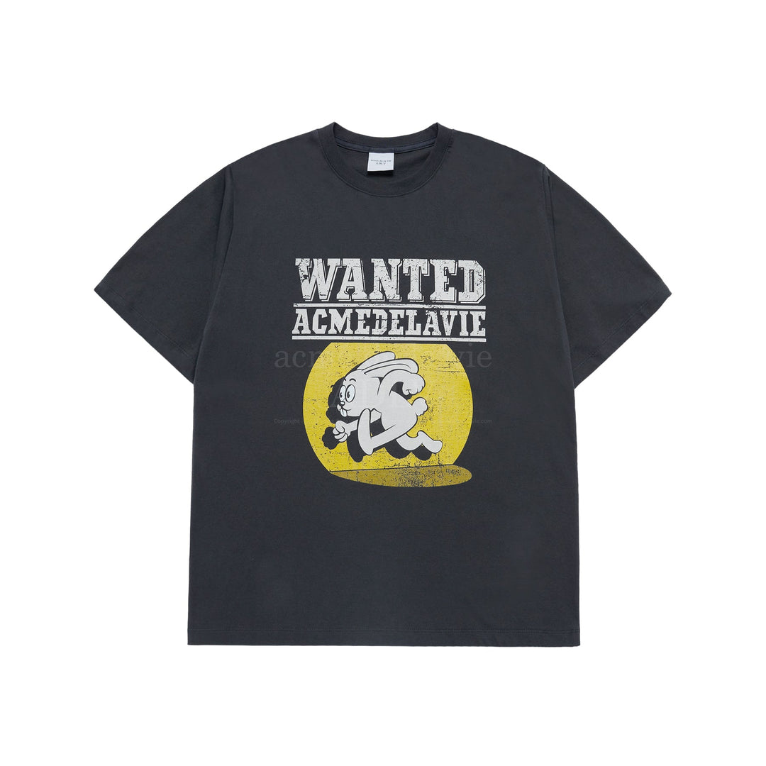 ADLV WANTED RABBIT ARTWORK SHORT SLEEVE T-SHIRT CHARCOAL