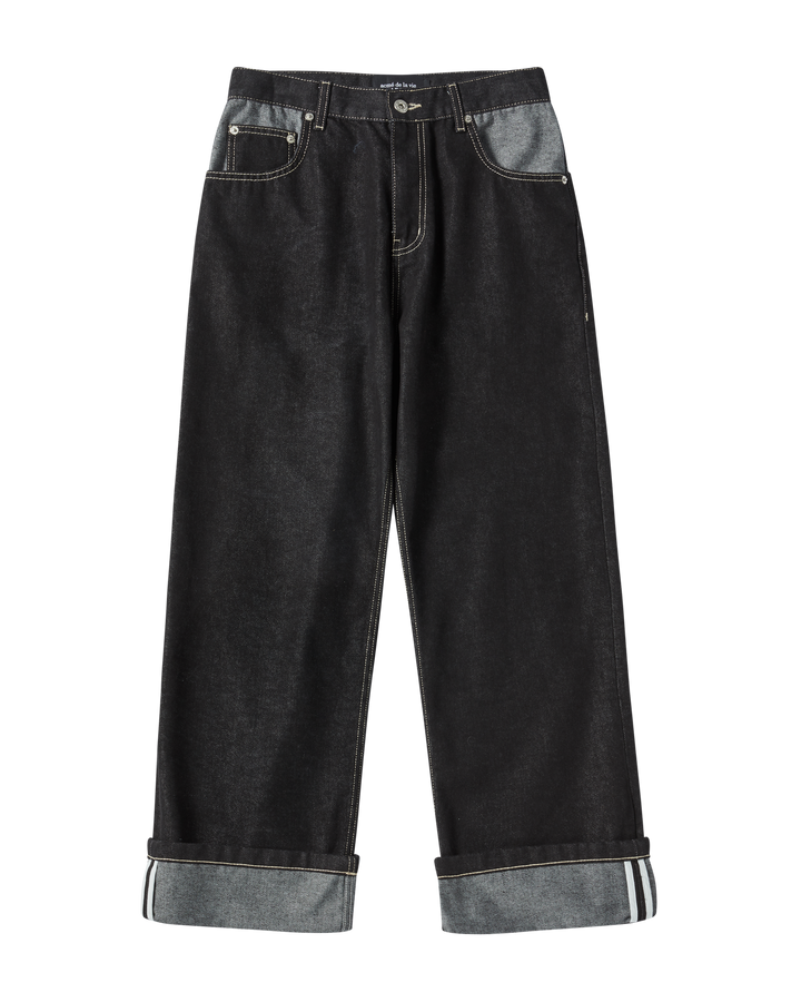 ROLL UP DENIM PANTS BLACK