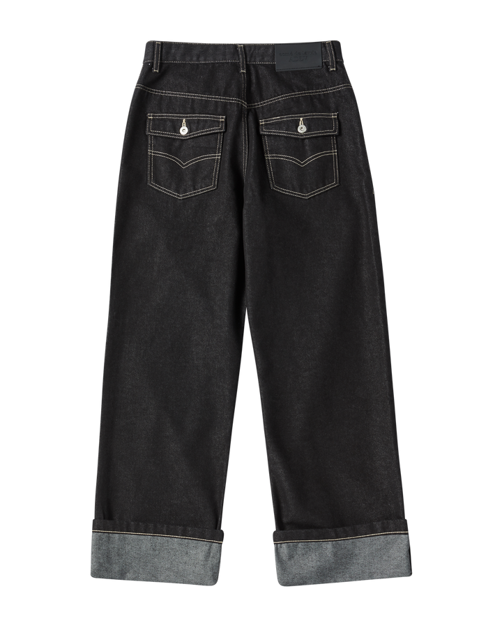 ROLL UP DENIM PANTS BLACK